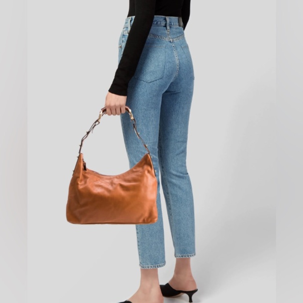 GUCCI Brown Leather Medium Horsebit Hobo Shoulder Bag